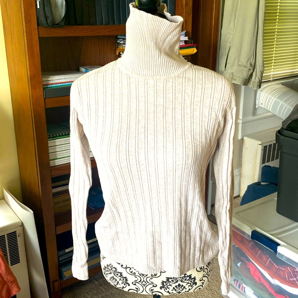 Knit cream/tan ribbed turtleneck sweater